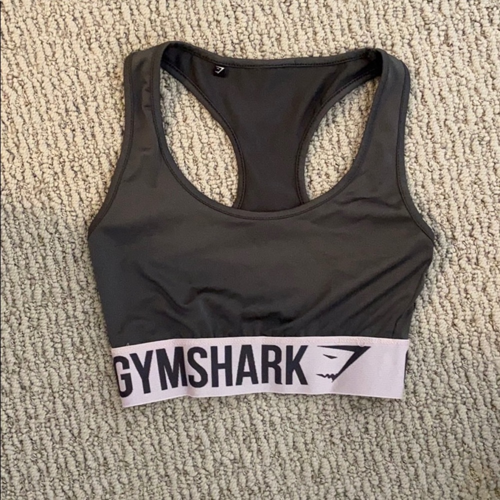 Pink and grey gym shark sports bra